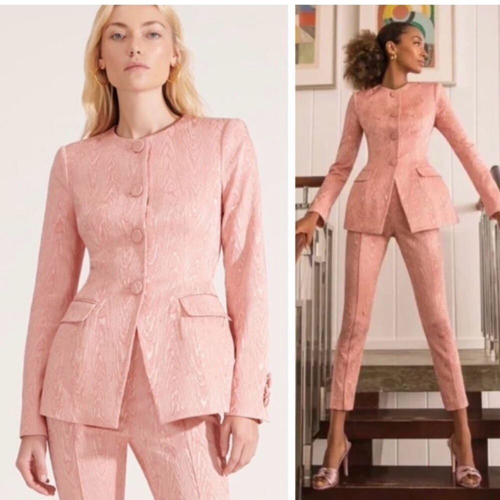 Veronica Beard Eris Fitted Moire Peplum Dickey Jacket Pink Size 6 Business - Picture 2 of 6